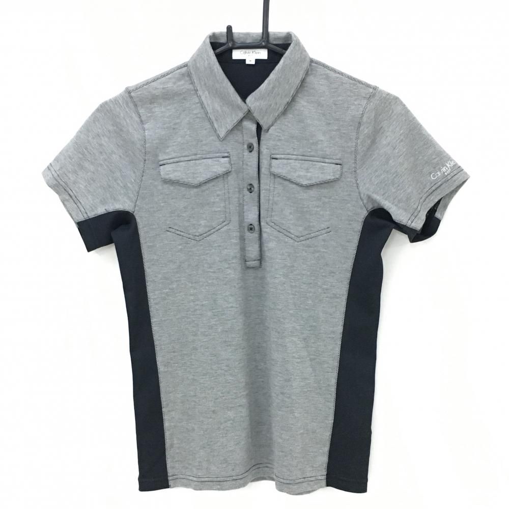 美品】カルバンクラインゴルフ 半袖ポロシャツ グレー系×黒 胸ポケット 