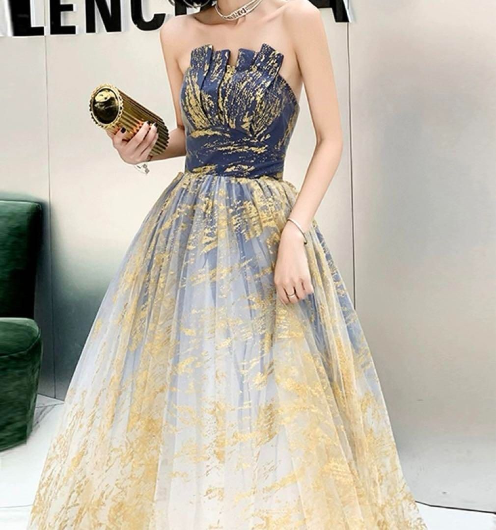 ゴールドがオシャレなベア イブニングドレス