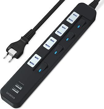 SAYBOUR タップ電源タップ 3.4AUSB 付き PSE認証済 雷ガード 省エネ 個別スイッチ 4+2(AC差し込み口 +USBポート) (2m， ブラック)