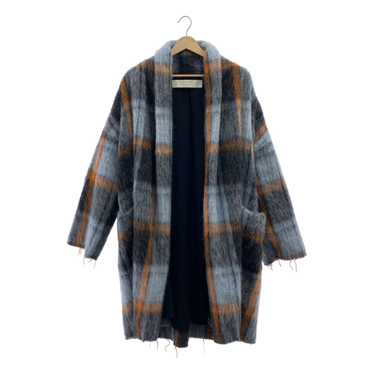 Greed International | グリードインターナショナル | モヘヤ チェック ガウンコート | F | ブルー | オレンジ | ブラック | レディース