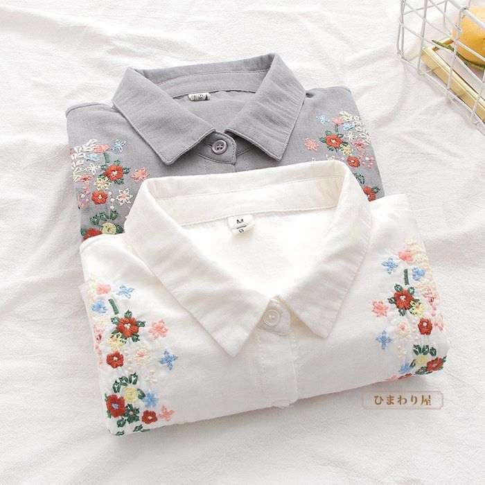 ブラウス シャツ DOUBLE GAUZE EMBROIDERY SHIRT/ ダブルガーゼ刺繍シャツ レディース ガーゼ シャツ レディース ダブルガーゼ 綿100% 花柄 刺繍