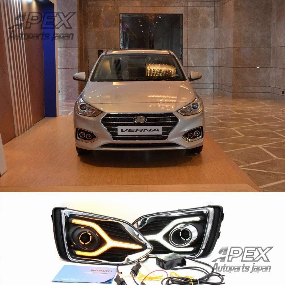 2018年モデル ヒュンダイ アクセント フォグランプ デイライト デイタイムランニングライト LED 改造フォグランプ 2色