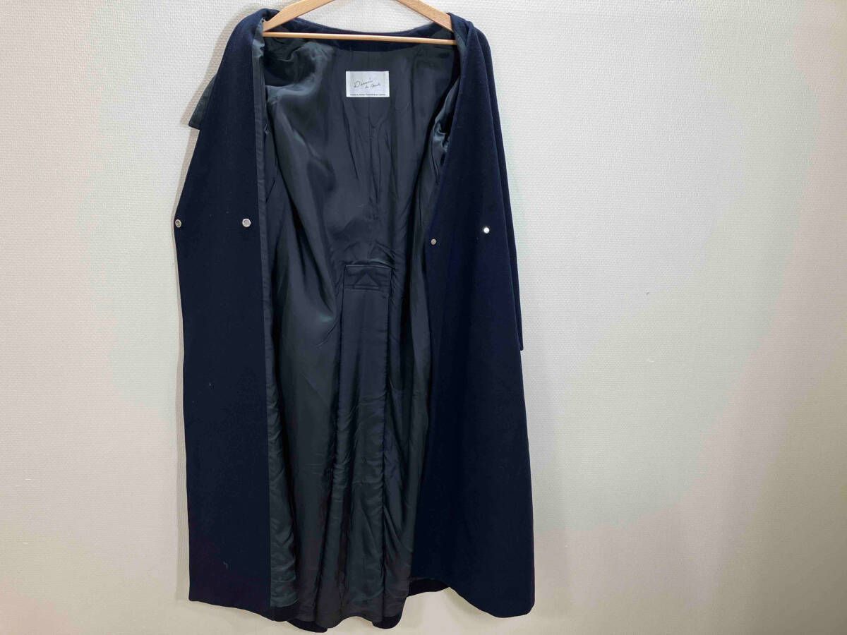 コート ネイビー dessin de mode ウールロング 襟無しWロングコート GULLKHAN_COM