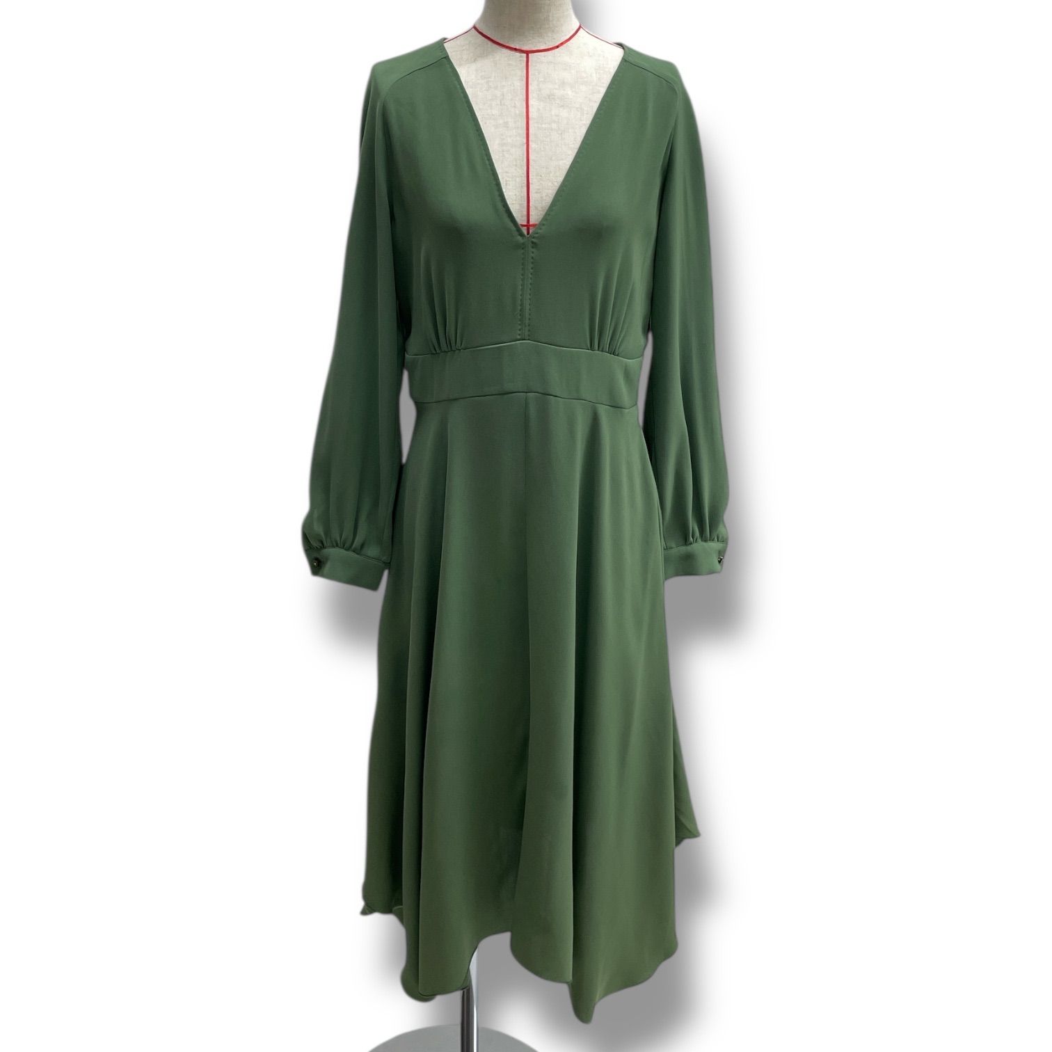 MaxMara マックスマーラ アシンメトリー ロング丈ワンピース ドレス Vネック エレガント グリーン 緑 レディース ゴーゴー古着マルイ北千住店 23 No.1063