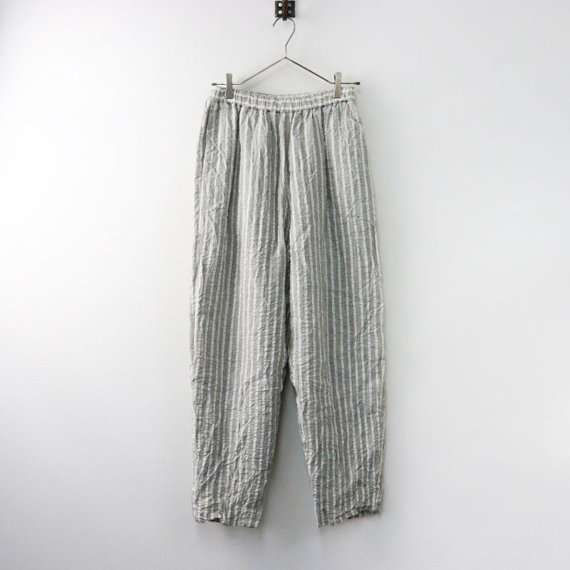 パドカレ　先染め綿麻.黒グレー・ストライプパンツ　36 美品 定価36000円 2023SS パドカレ pas de calais 先染め