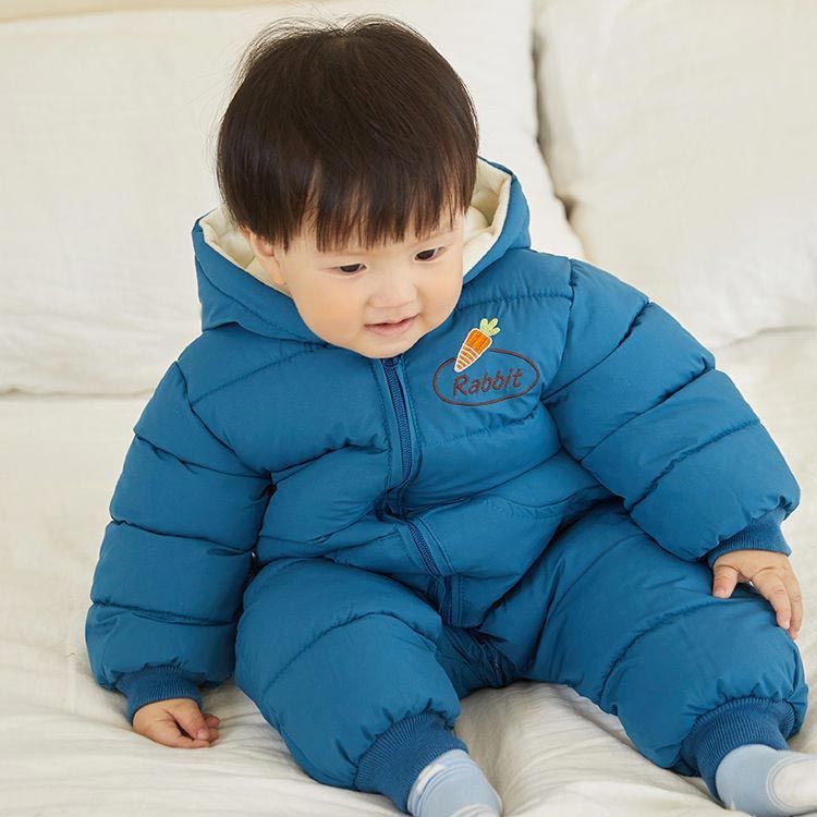 子ども用フード付きジャンプスーツ 青 mont-bell 子ども用フード付き