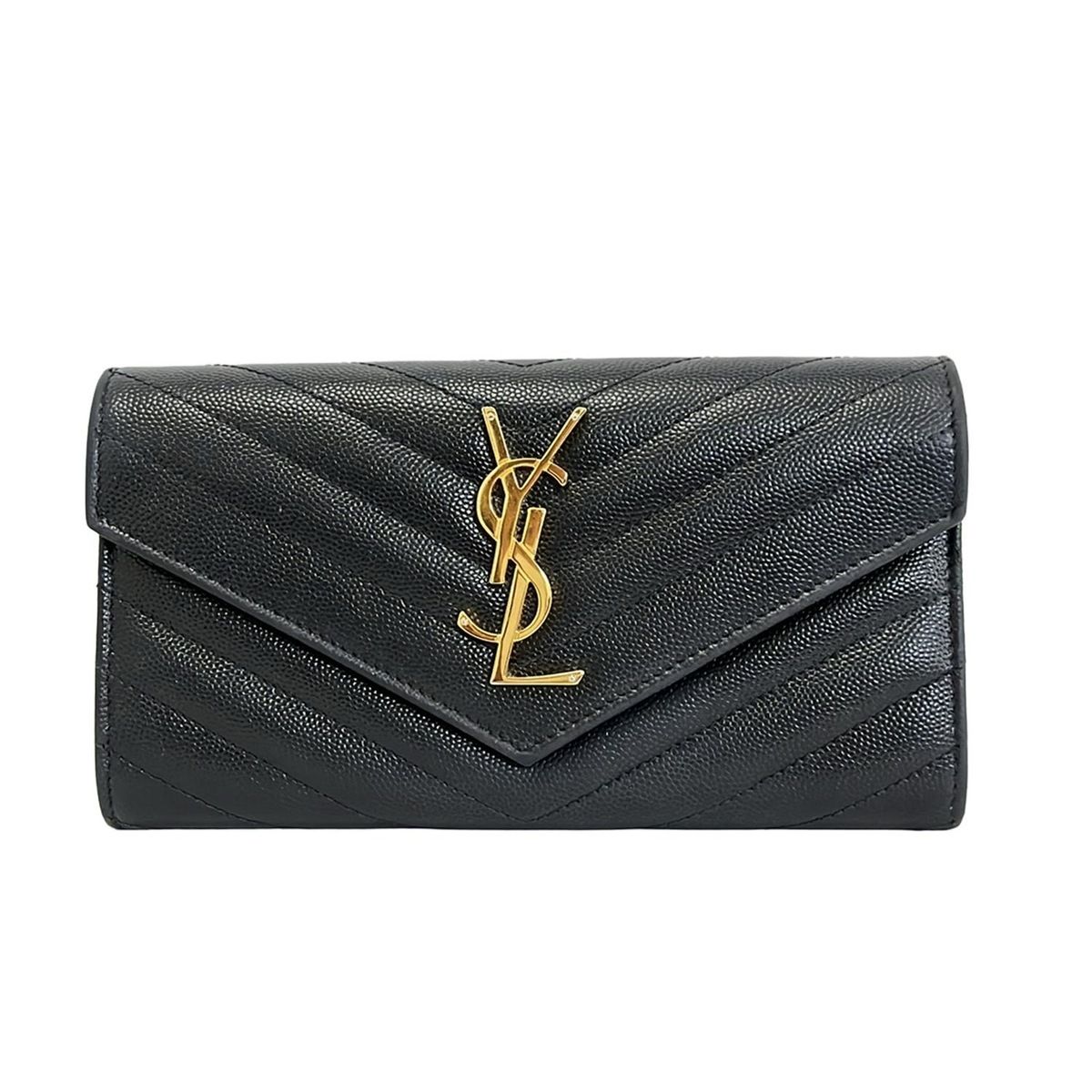 SAINT LAURENT PARIS サンローランパリ 長財布 モノグラム ラージフラップ ウォレット 372264 黒 ゴールド金具 レザー