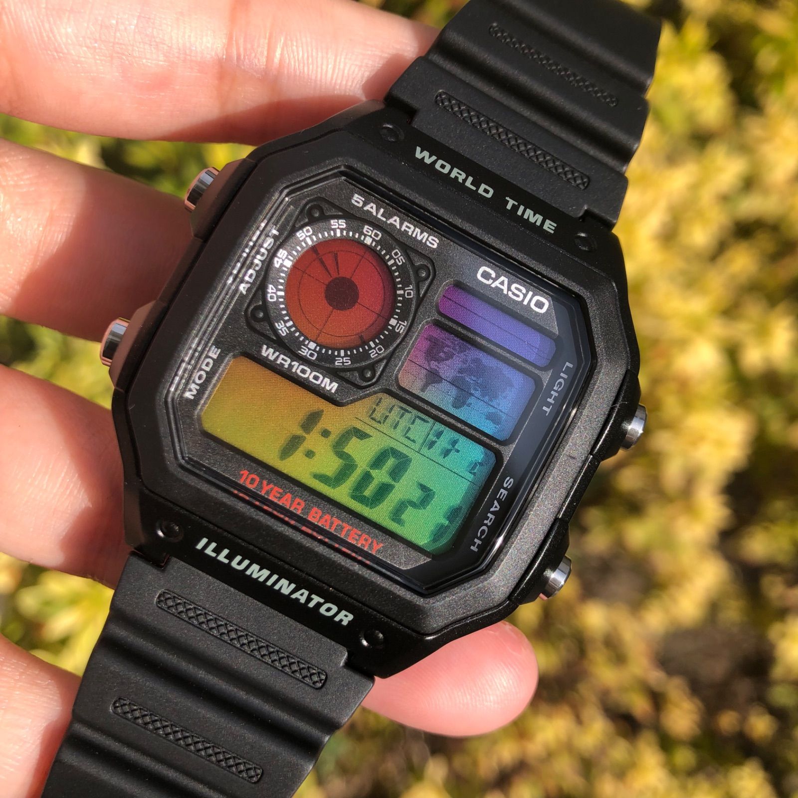 カシオ AE1200 カスタム　レインボー　ディスプレイ　MOD メンズ　時計
