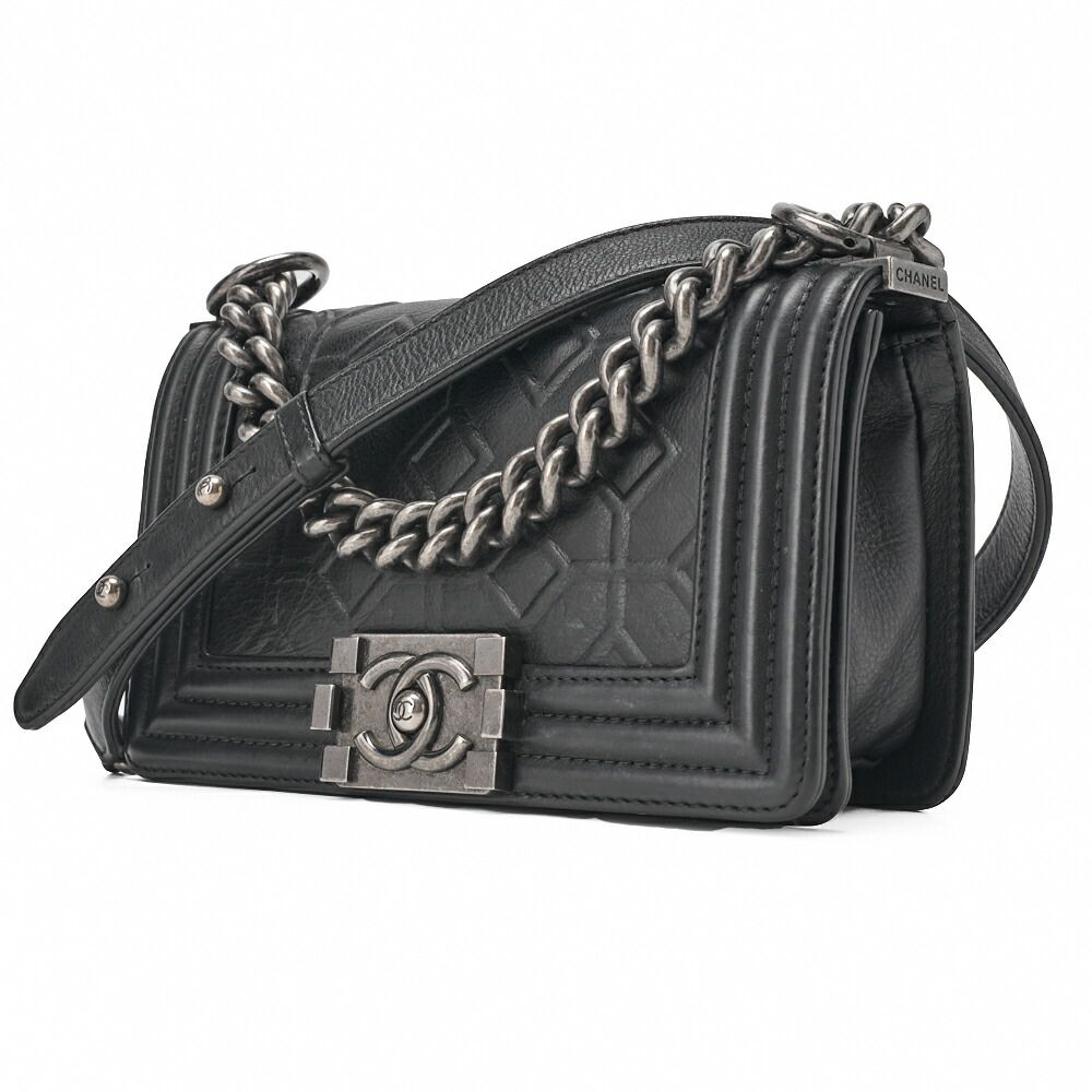 CHANEL シャネル ボーイシャネル ダイヤステッチ チェーンショルダー カーフスキン 黒 ミニサイズ シルバ金具 ハイブランド