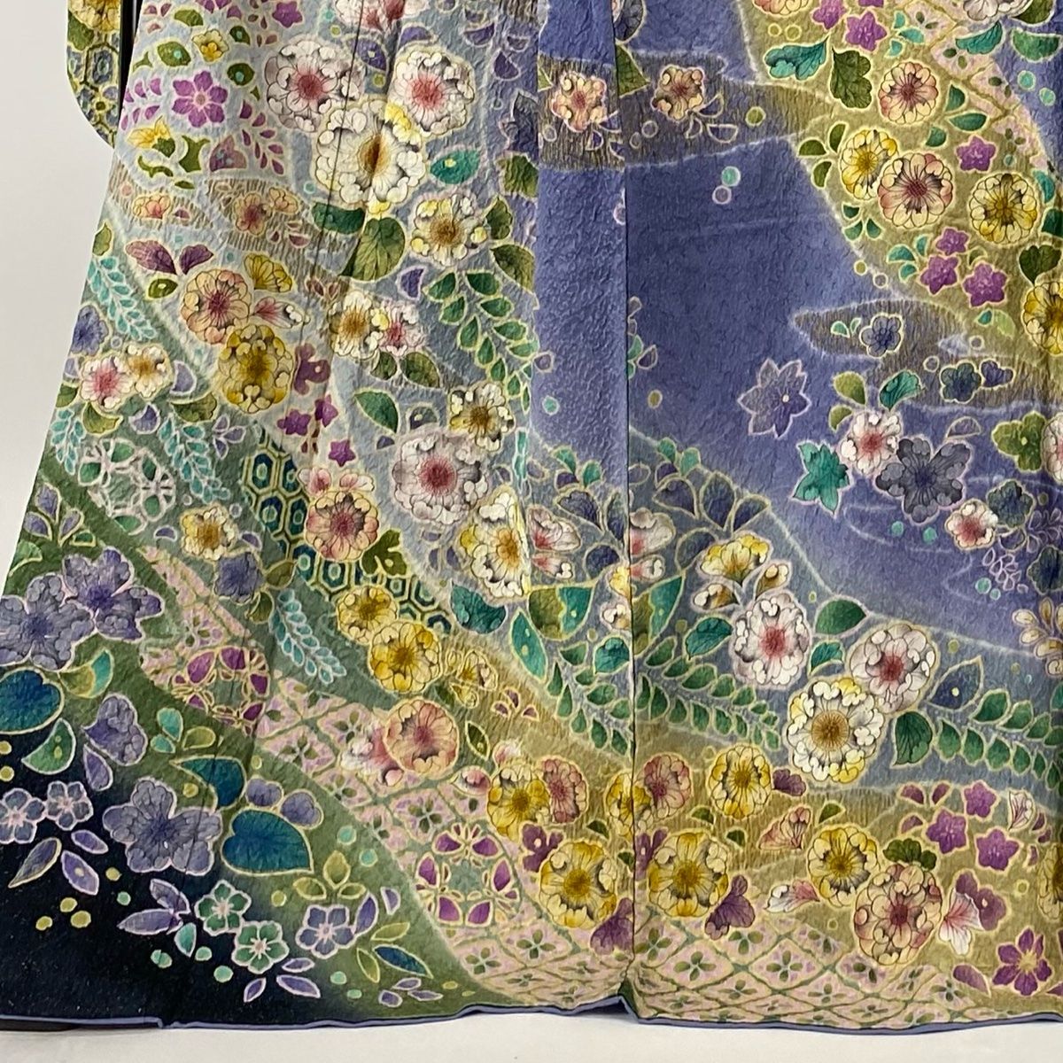プラッシュ】振袖 身丈157.5cm 裄丈64cm M 袷 蝶 辻が花柄 金通し 金彩