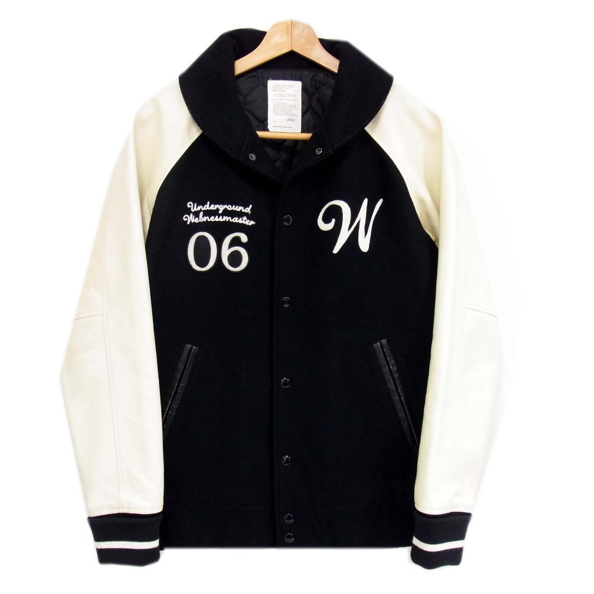 馬革 品 RAW FUDGE ローファッジ ナンバリング 襟付き 袖革スタジャン No.06 クモの巣 刺繍 カットオフ メンズ