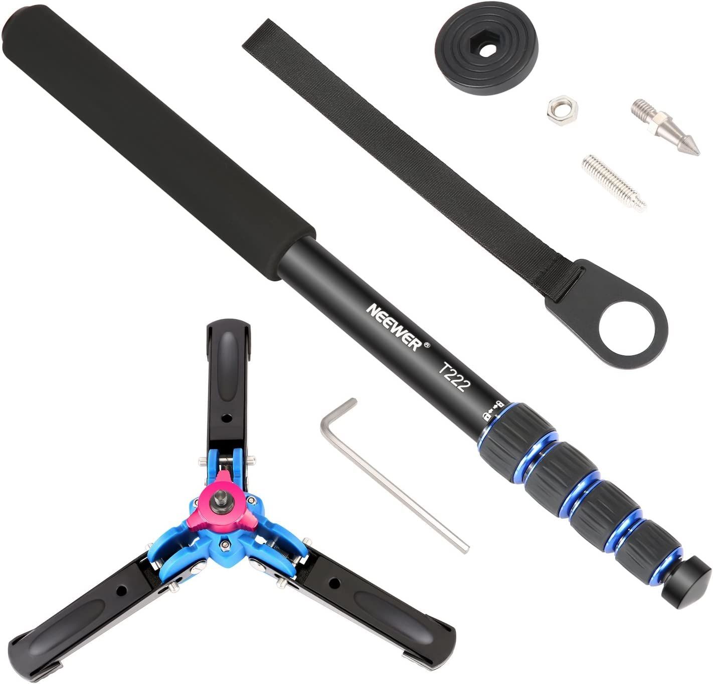 NEEWER 伸縮式カメラ一脚 アルミ合金製 52-168cm 着脱式 折りたたみ式 便利 軽量 旅行用 カメラスタンド トラベル一脚 一脚ポール 旅行一脚 自撮り棒 スタンドベース付き DSLRカメラ ビデオカメラ用 最大荷重5kg