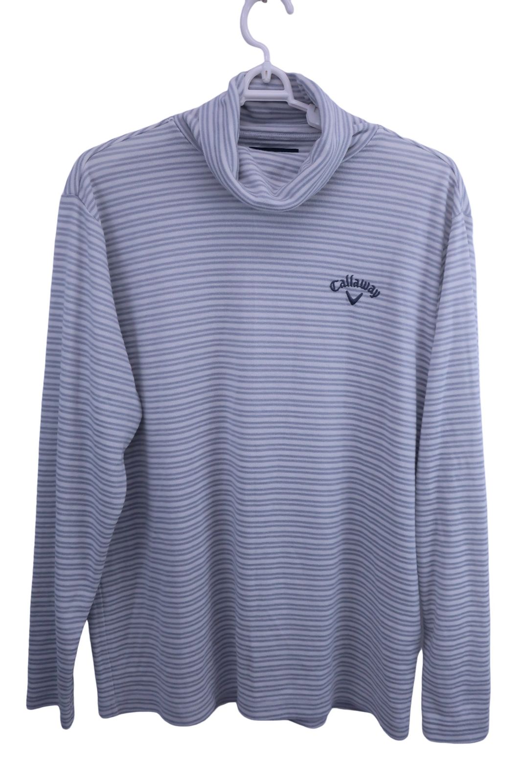 キャロウェイ　長袖 美品】Callaway(キャロウェイ) 長袖ハイネックシャツ 白グレーボーダー