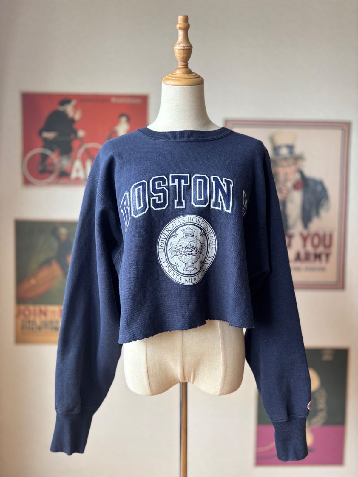 Champion Reverse Weave ボストン大学 リメイク クロップド スウェット XL トリコタグ