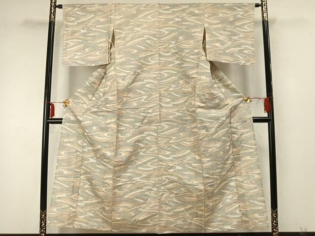 平和屋着物 本場大島紬 単衣 立波文 正絹 AABA7622fy