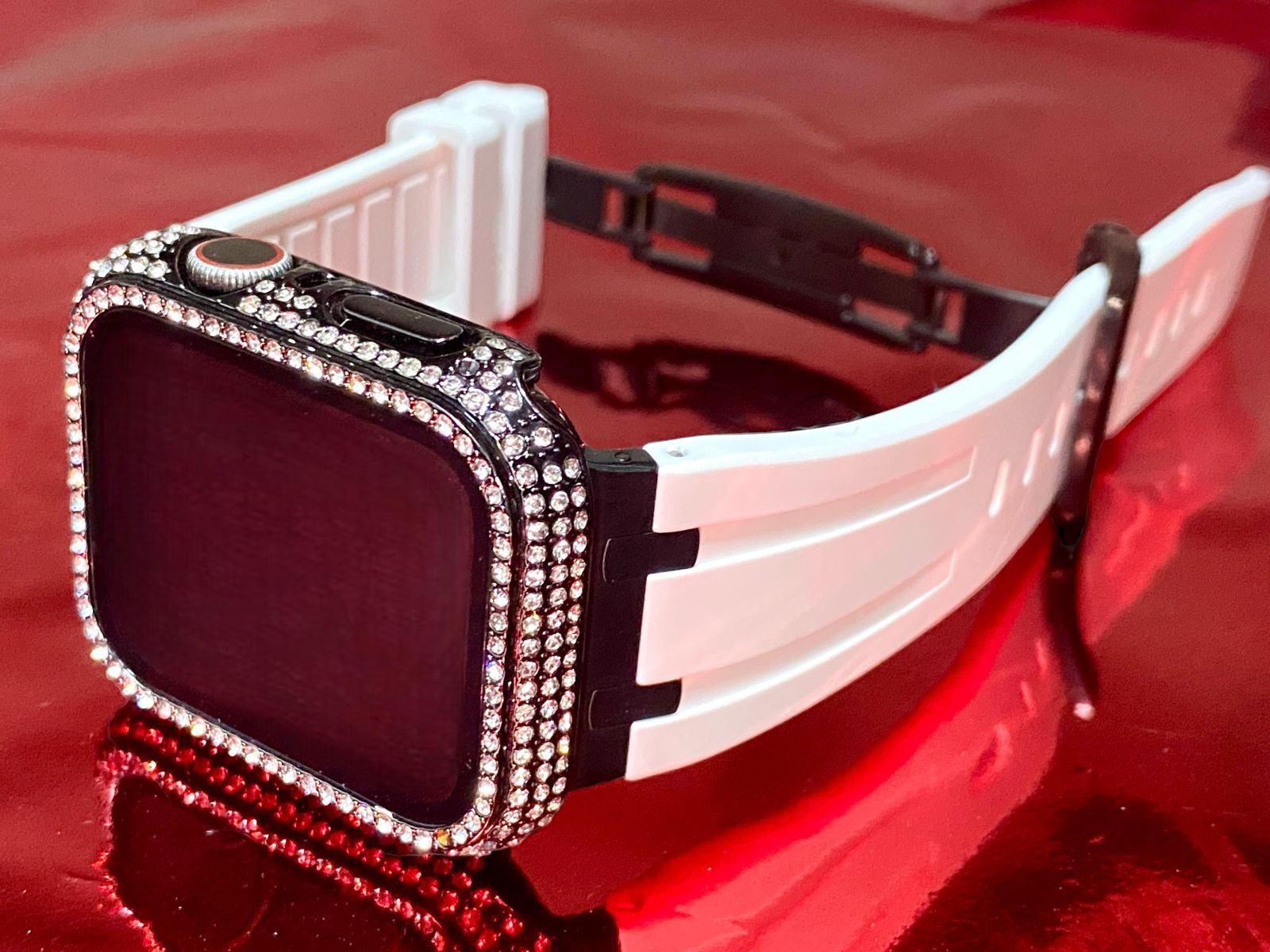 ブラック シームレス アップルウォッチ ラバーベルト Apple Watch キラキラ ケース カバー 38mm 40mm 41mm 42mm 44mm 45mm Apple Watch バンド