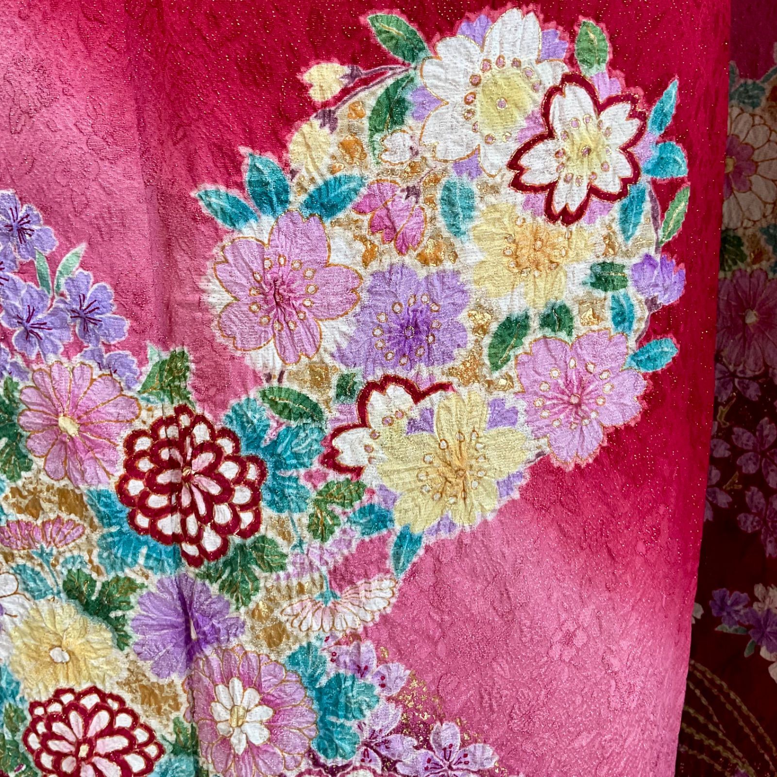 ち　275 桶絞り 疋田絞り 刺繍 赤 逸品 振袖フルセット正絹 成人式 ち 275 桶絞り 疋田絞り 刺繍 赤 逸品 振袖フルセット正絹 成人式 ち