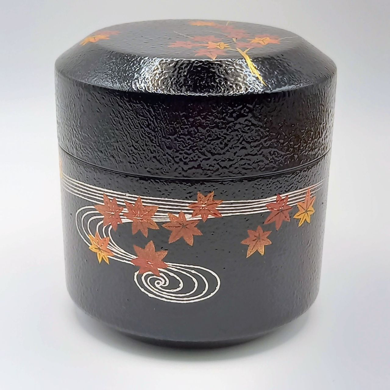 雪吹 黒叩塗 竜田川蒔絵 岡本陽斎 共箱入 茶道具 棗 薄茶器 漆芸