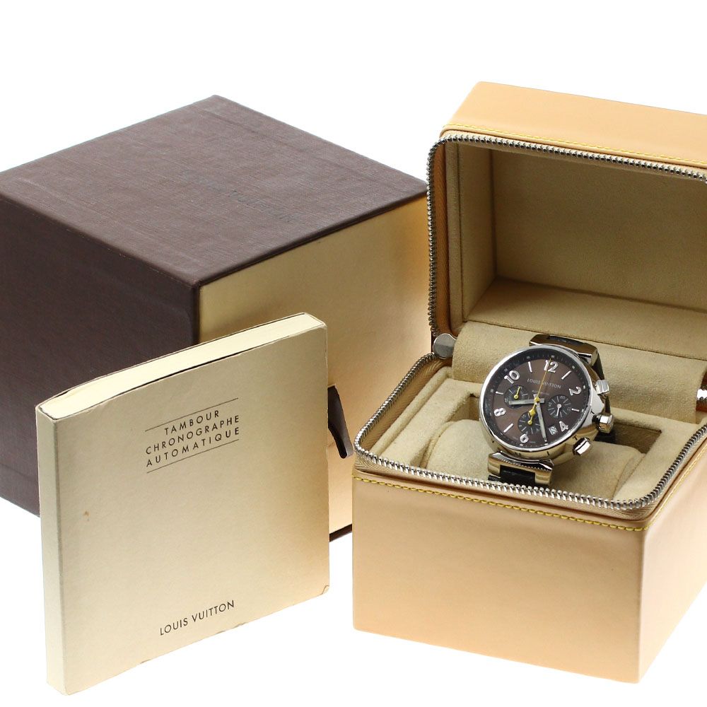 ルイ ヴィトン LOUIS VUITTON Q1121 タンブール デイト クロノグラフ 自動巻き メンズ箱 保証書付き_906785