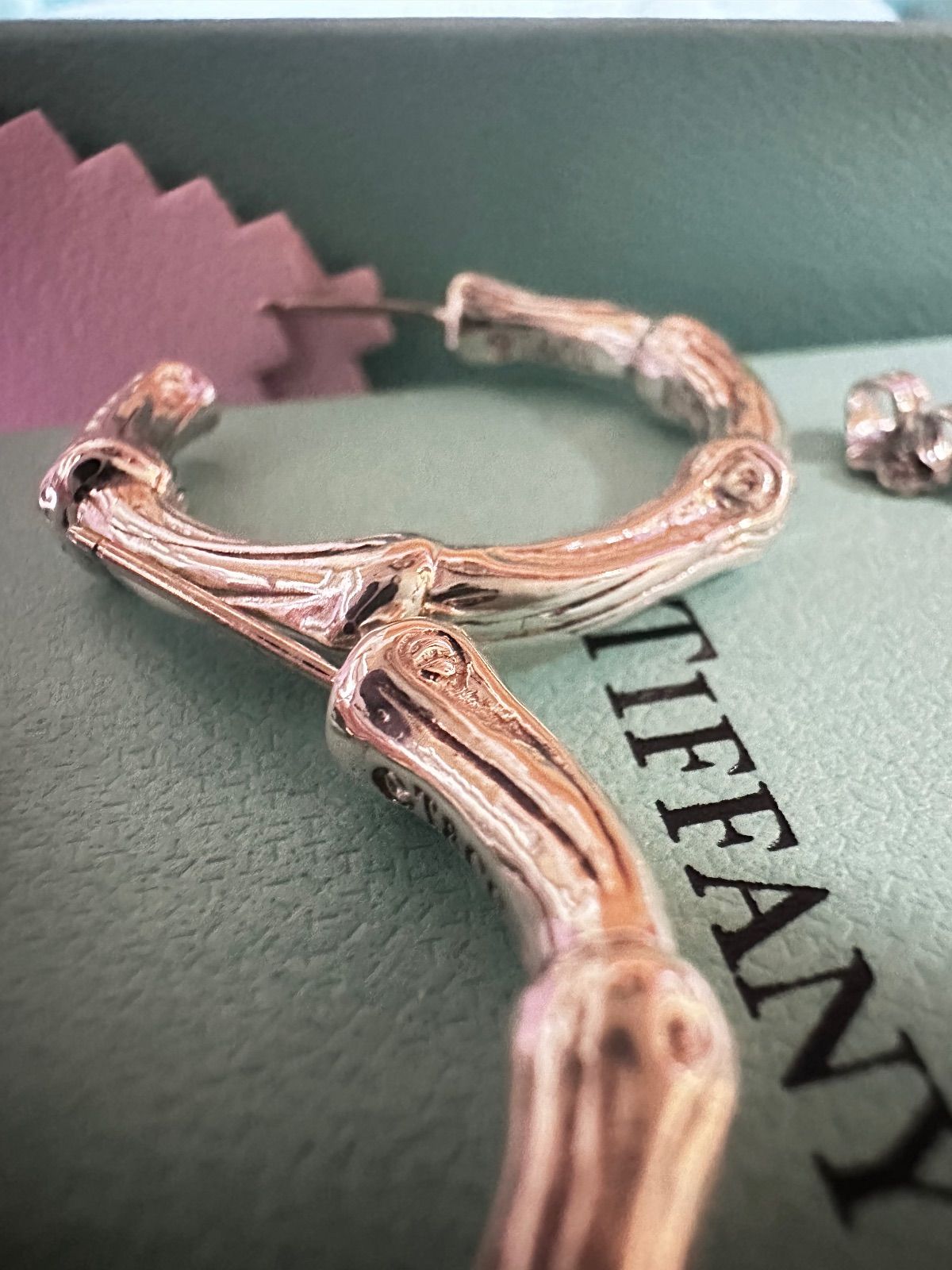 美品TIFFANY＆Co ティファニー バンブー フープ ピアス 両耳用約27㎜ 美品 TIFFANY＆Co. ティファニー バンブー フープ ピアス 両耳用
