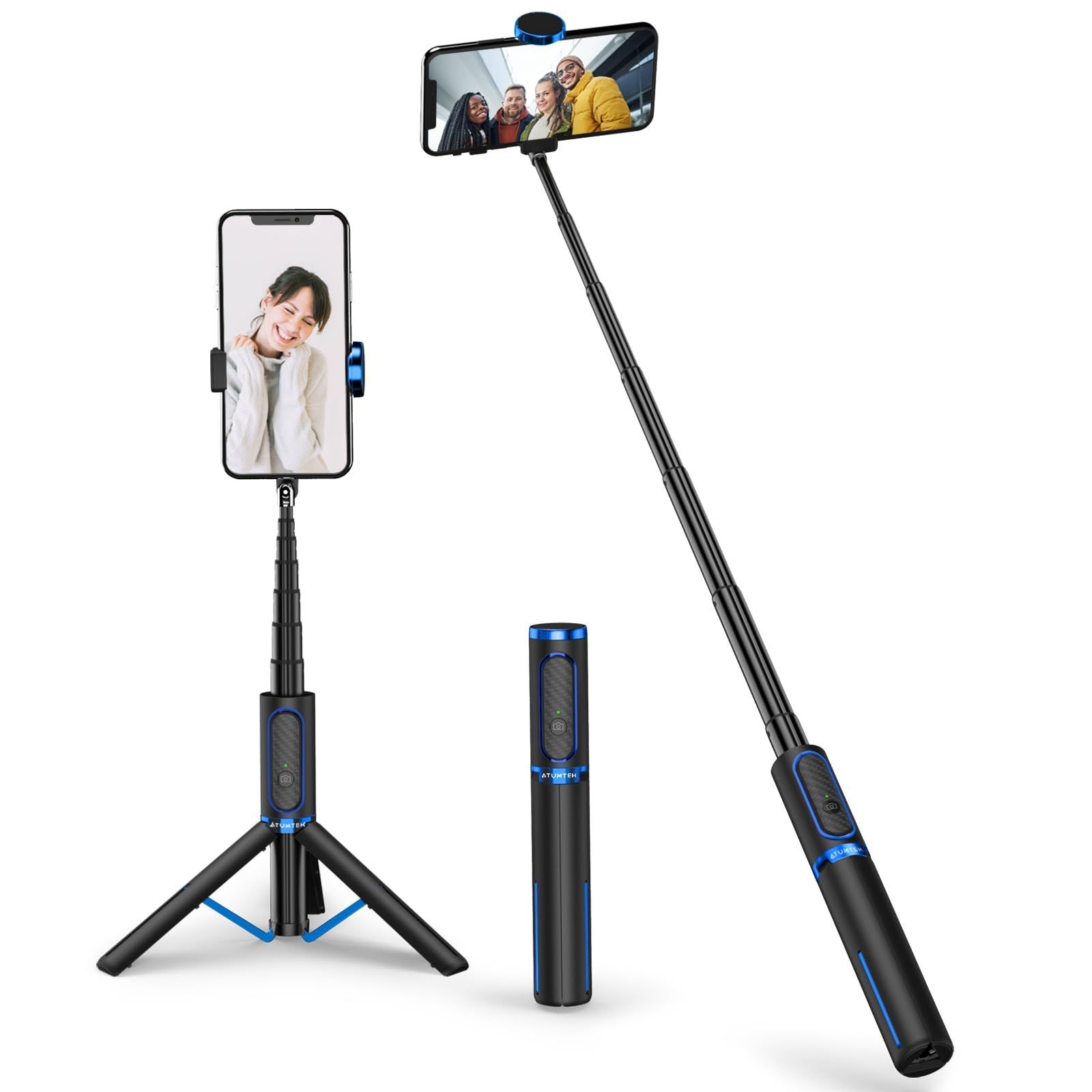 【緊急入荷】WEB会議、旅行、撮影に最適 テーブル三脚 ミニ セルカ棒 各種対応 Androidu0026iPhone iPhone12 ブルー iPhone14 iPhone15 角度調節可能 安定 軽量 アルミ製 ワイヤレスリモコン付属 スマホ三