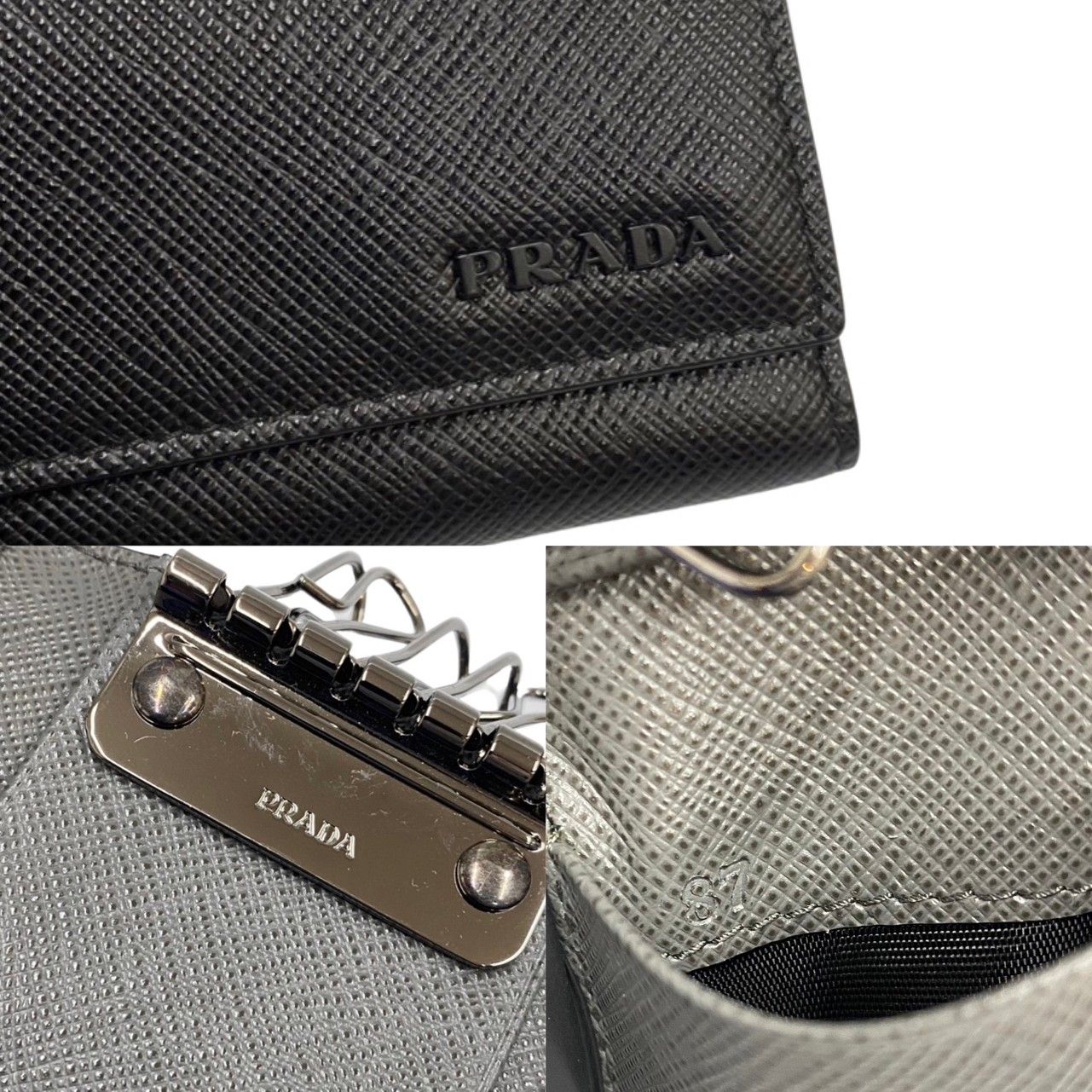 極 美品 希少品 PRADA プラダ ロゴ 金具 サフィアーノ レザー 本革