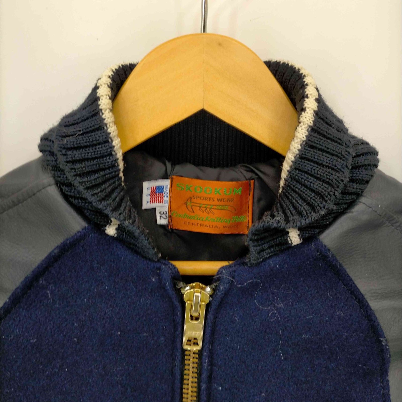 SKOOKUM ファラオジャケット メルトン レザー 切り替え スタジャン SKOOKUM スタジャン ファラオジャケット USA製 ウール✖︎レザー