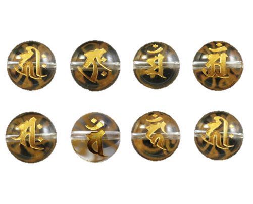 数量限定，大人気 八大仏守護本尊・梵字両面・水晶(金入)・彫刻ビーズ