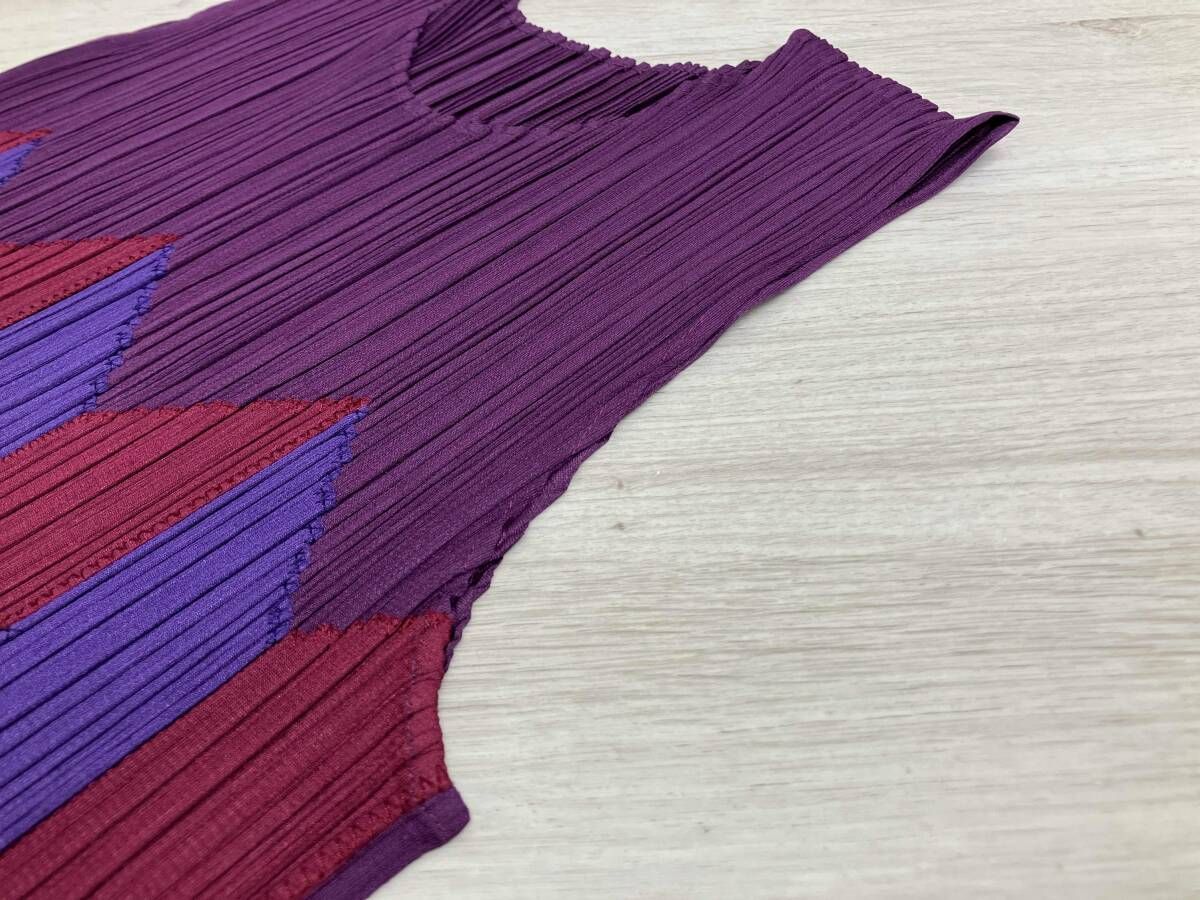  PLEATS PLEASE プリーツプリーズ ノースリーブカットソー PP 73-JK 661 パープル系 レディース サイズ3 ノースリーブ Tシャツ カットソー