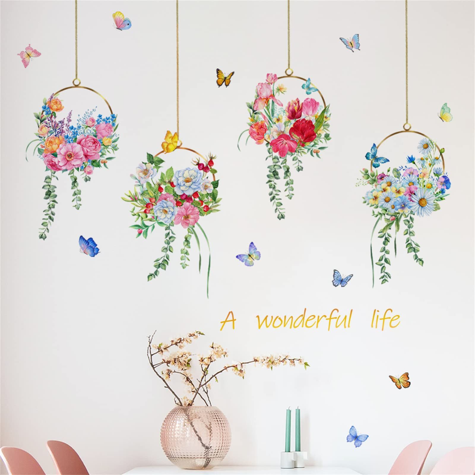 送料無料】蝶 緑葉 景色 a wonderful 花かご吊り籠 life 壁紙シール はがせる 花 DIY ウォールペーパー ベッドルーム おしゃれ  リビングルーム 賃貸 花飾りペーパー ウォールステッカー 剥がせる 壁に貼る 壁飾り WOHAHA 粘着剤付 - メルカリ