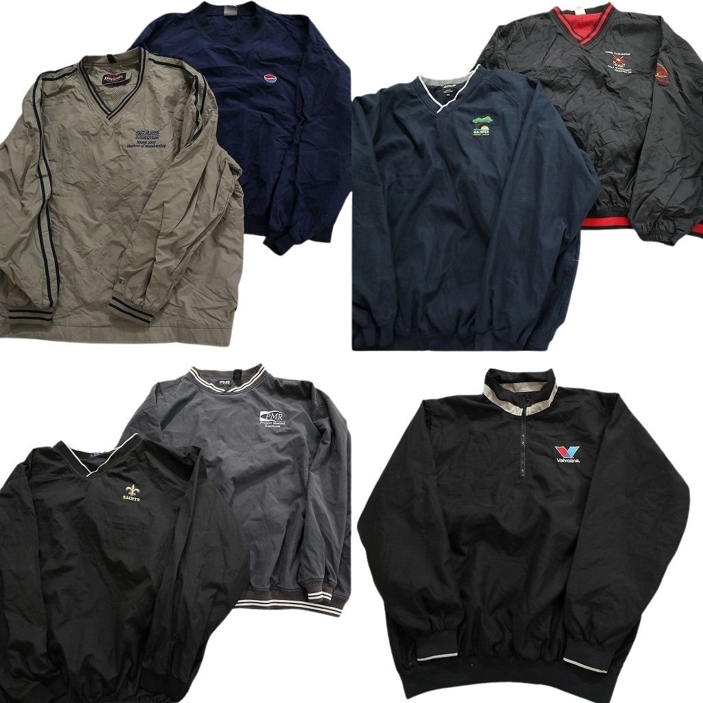 古着卸 まとめ売り ワンポイント プルオーバー ジャケット 7枚セット (メンズ 2XL ) ハーフジップ Ｖネック NFL セインツ 中古 古着 MY5677