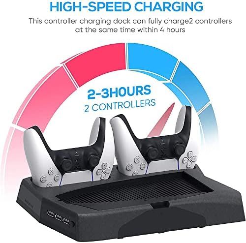 プレイステーション5用垂直スタンド 冷却ファン充電デュアルコントローラスロット付き