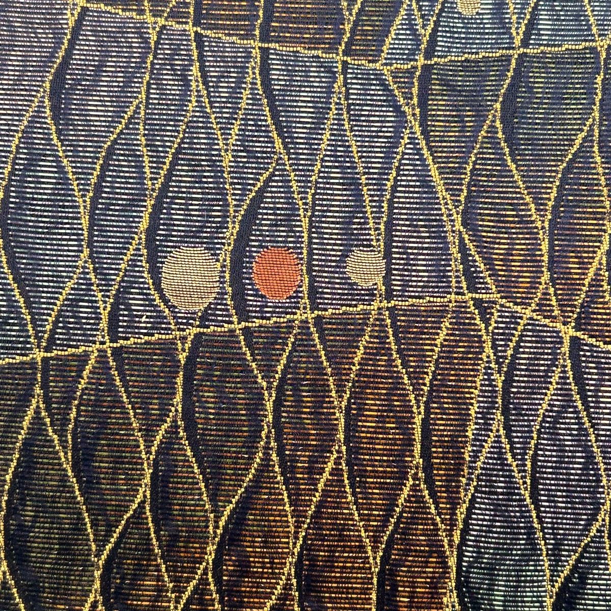 名古屋帯 美品 優品 縞 幾何学模様 茶緑色 正絹 【中古】 袋帯 美品