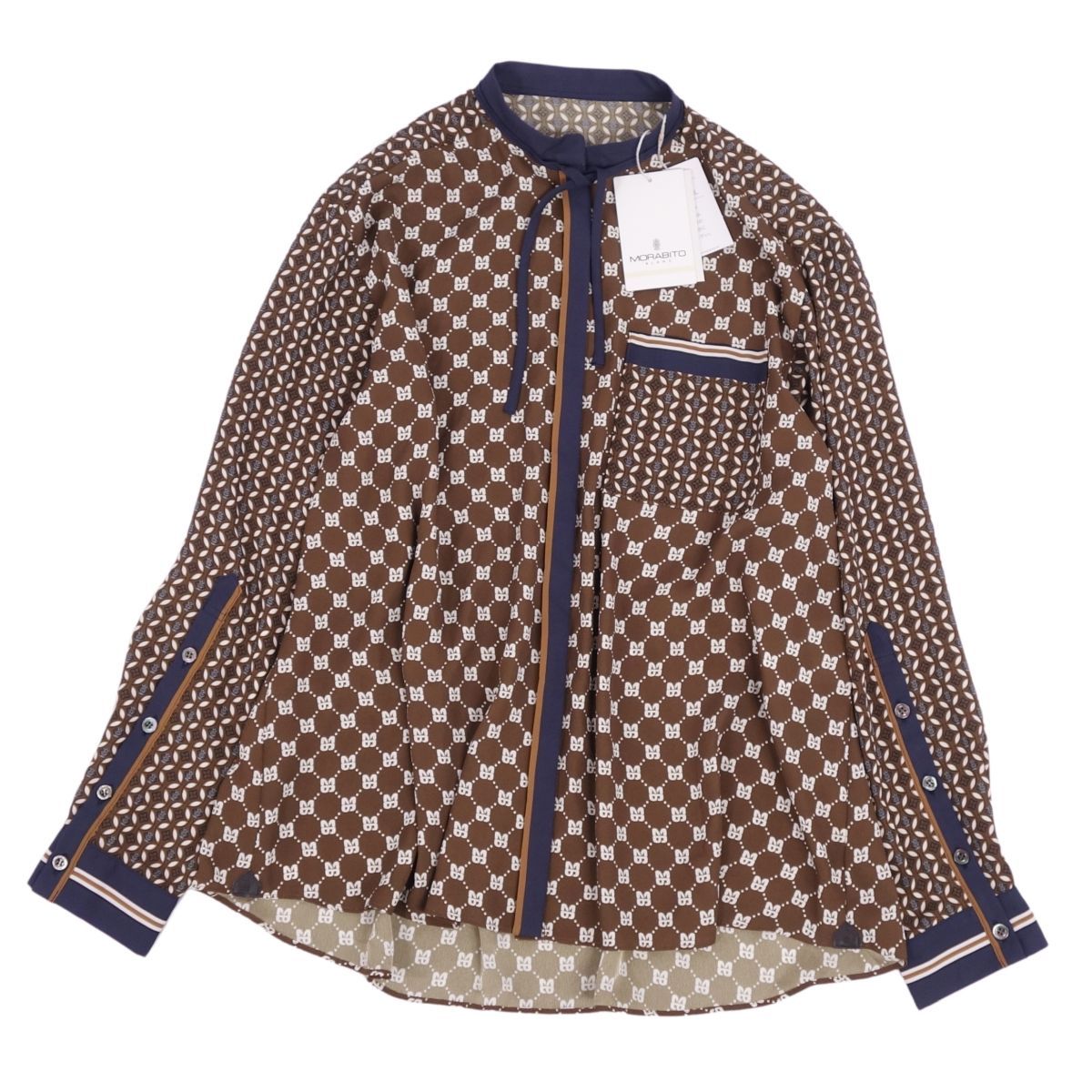 新品　MORABITO モラビト Aライン 長袖ブラウス シャツ 38 未使用 モラビト MORABITO シャツ ブラウス ロングスリーブ 長袖 総柄