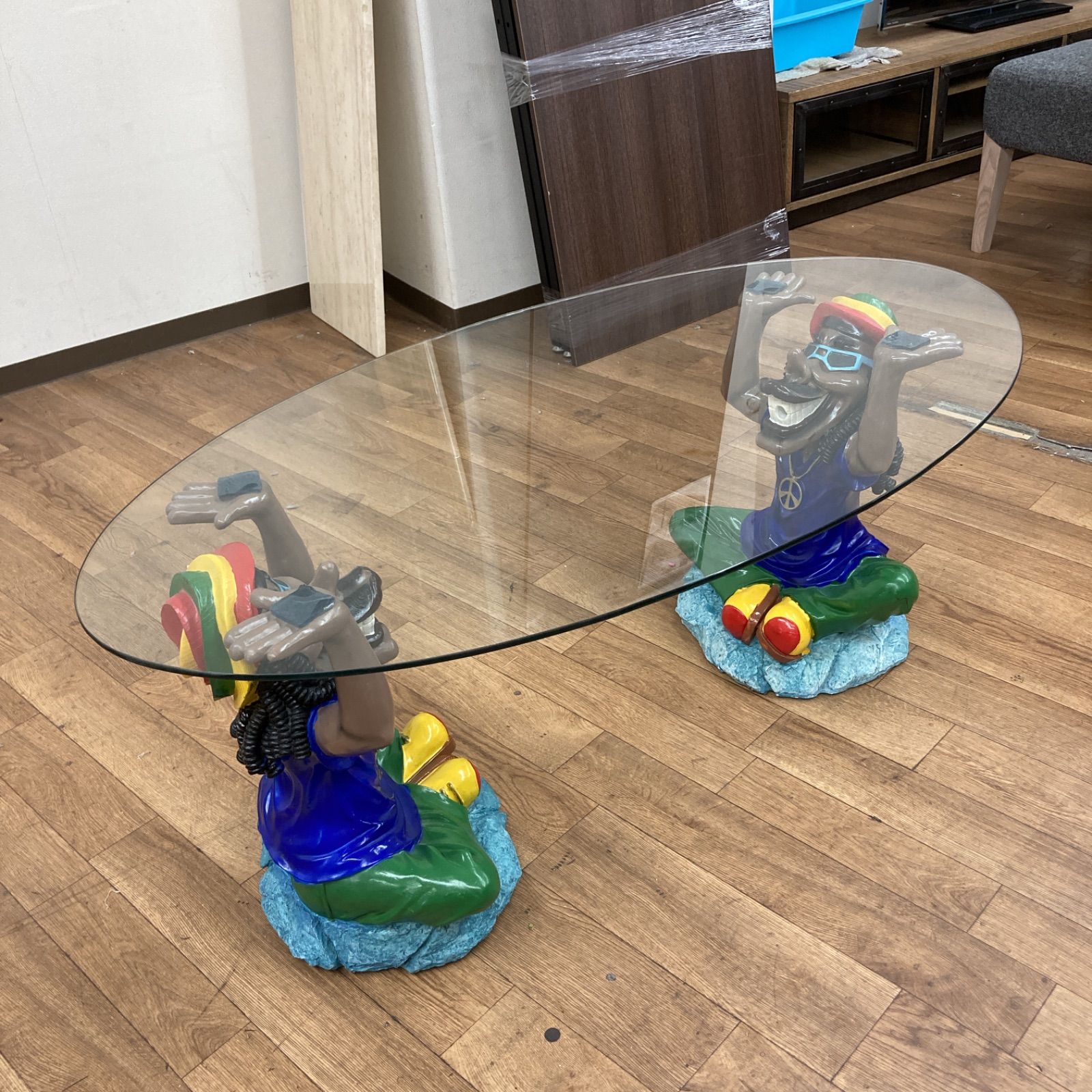 S748 ⭐ ラスタマン ガラスセンターテーブル レゲエ 幅110cm USED レア