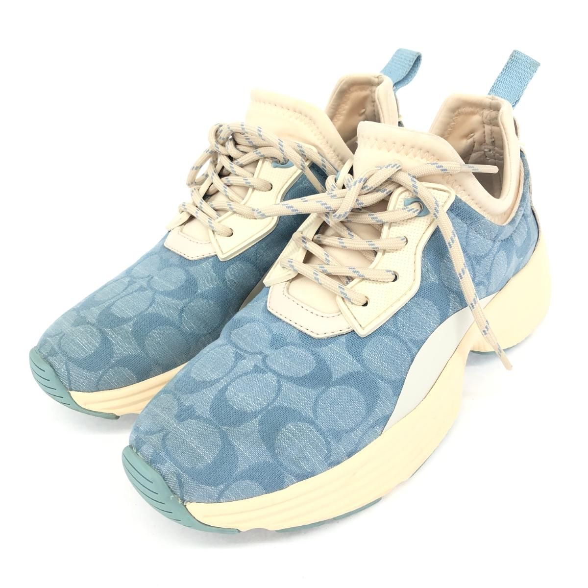 良好 COACH コーチ スニーカー ブルー シグネチャー キャンバス 