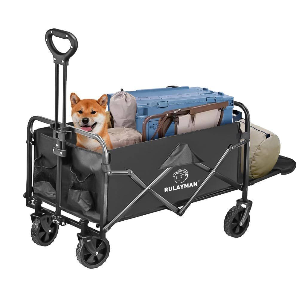 アウトドアワゴン 2025強化版 後部展開可 大容量140L 耐荷重150KG キャリーワゴン キャリーカート RULAYMAN キャンプカート 長物対応 取り外し タイヤ 大型タイヤ 折りたたみ ワンタッチ収束式 キャンプ用品 荷物運び 軽量 大型