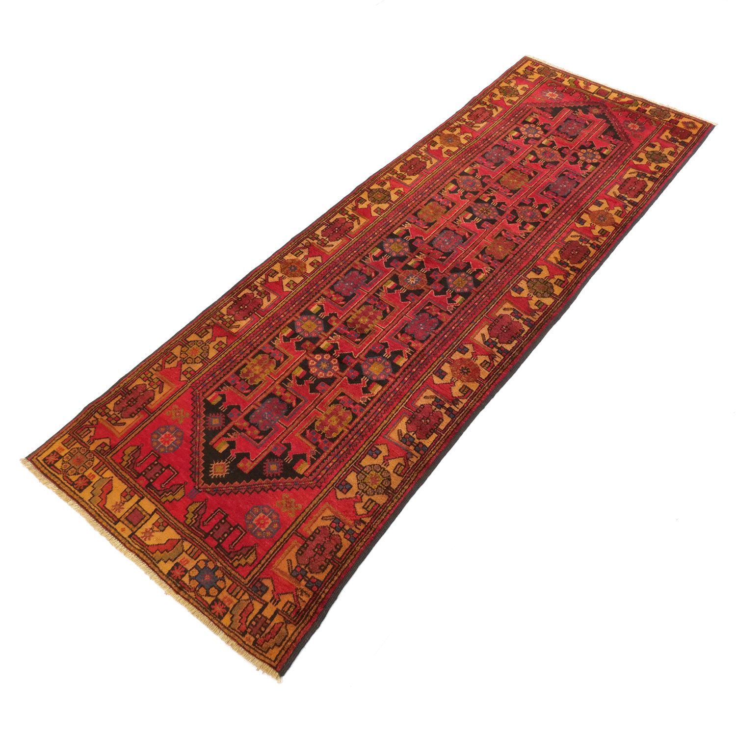 全商品業界最安値に挑戦！ グーチャン 1930年代 3000×1020mm セミアンティーク ダイヤモンドモチーフ 手織り 一点物 - carpet-アンティークペルシャ絨毯 ヴィンテージラグ専門店 送料無料