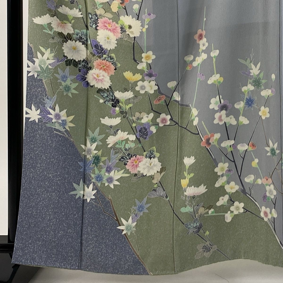 訪問着 身丈162cm 裄丈65cm M 袷 落款 菊 楓 青灰色 正絹