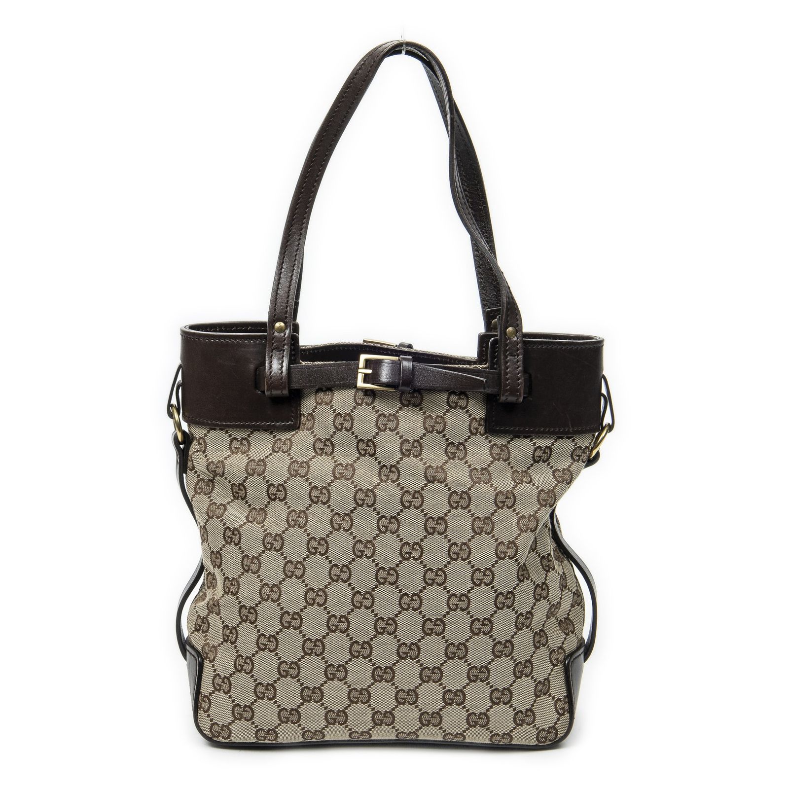 GUCCI グッチトールベルトトートベージュ|ブラウンGGキャンバスA