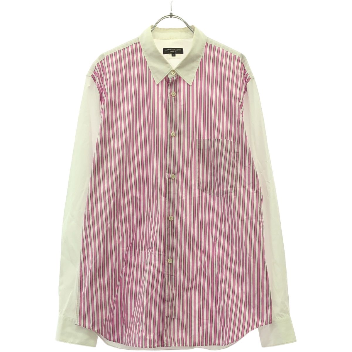 COMME des GARCONS HOMME PLUS コム デギャルソンオムプリュス 20SS ストライプ切替ロングスリーブシャツ PE-B001 ピンク L