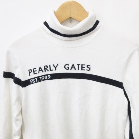 美品】パーリーゲイツ 長袖ハイネックシャツ 白 ロゴネイビー
