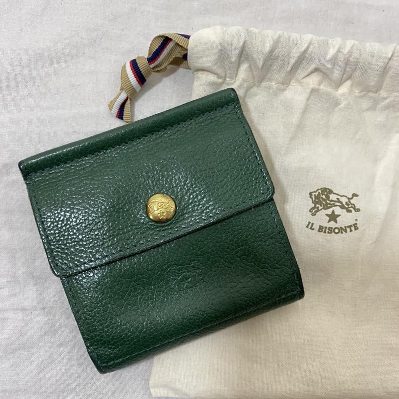 IL BISONTE イルビゾンテ二つ折り財布 レザー グリーン IL BISONTE イルビゾンテ 財布 二つ折り ボタン L字ファスナー
