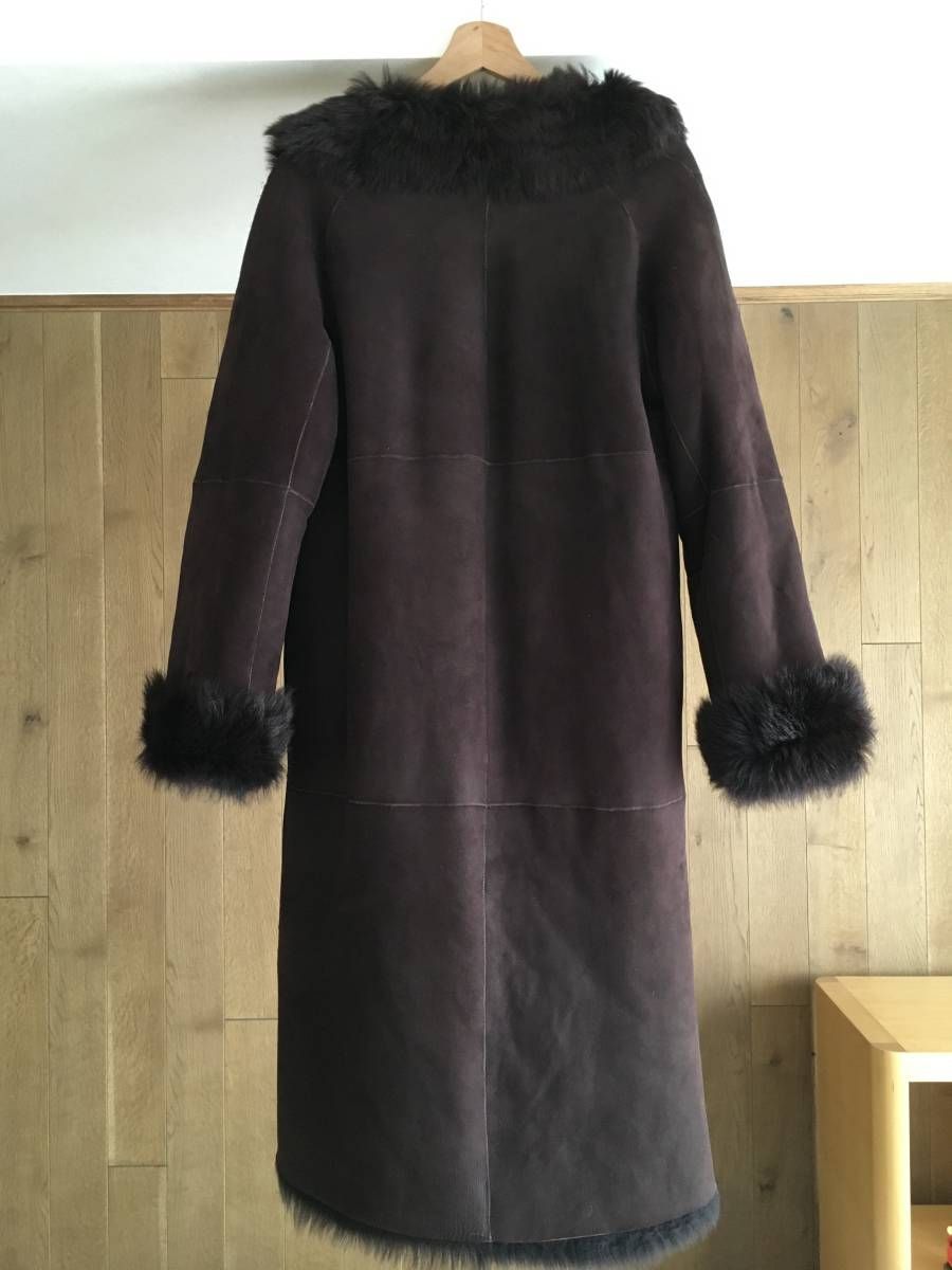 【DKNY】ムートン レザー ロング ファーコート リアルファー 大きいサイズ DKNY】ムートン レザー ロング ファーコート リアルファー