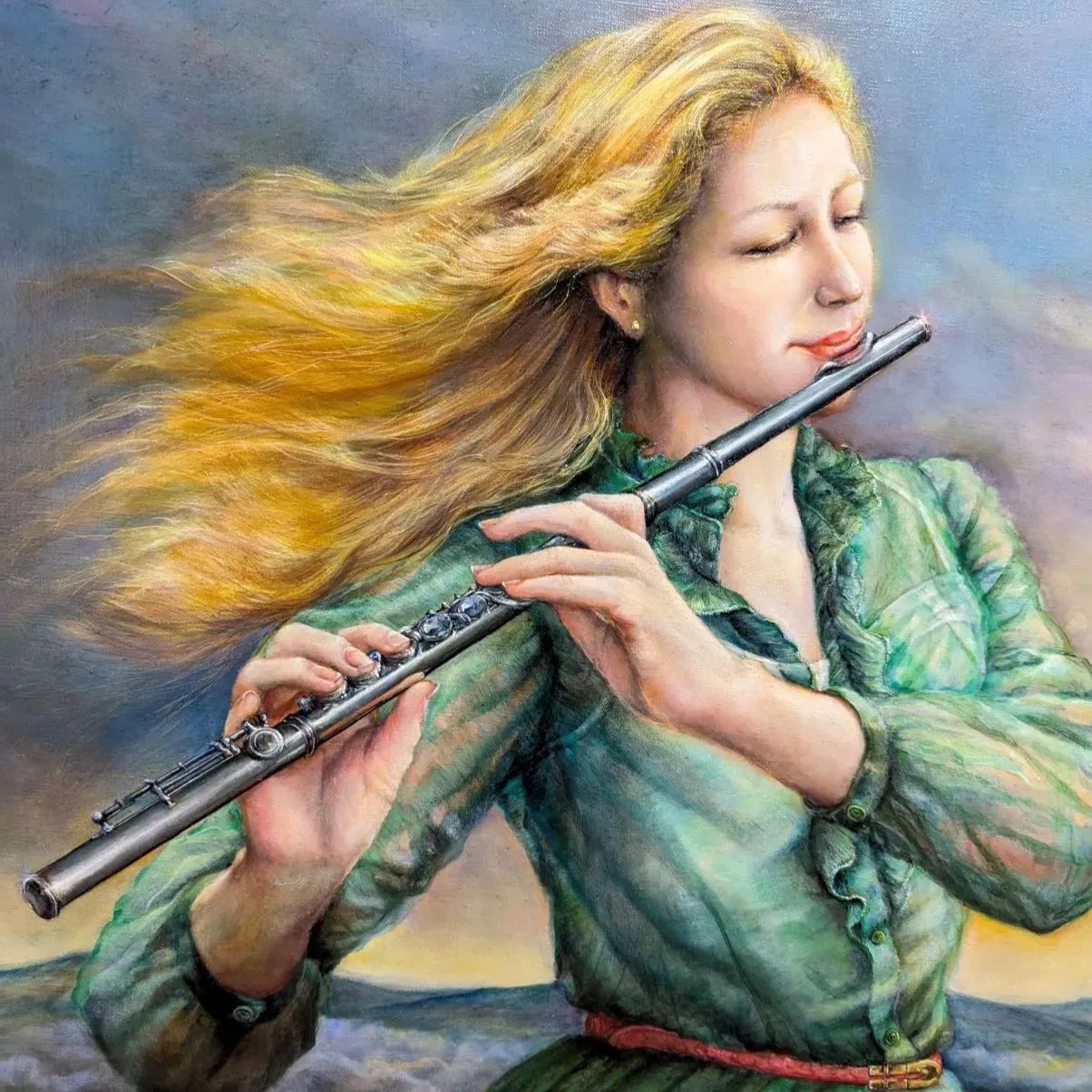 人物画 美人画 painterTMK真筆 フルート 女性人物画 油絵 - メルカリ