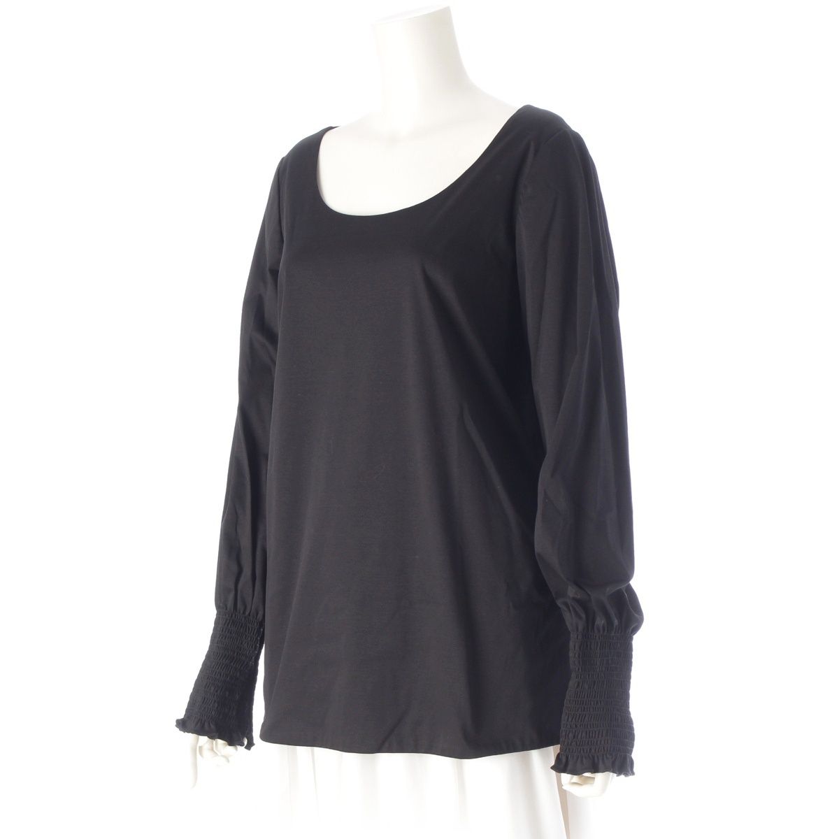 ザロウ コットン フリルスリーブ カットソー 長袖 ブラック S