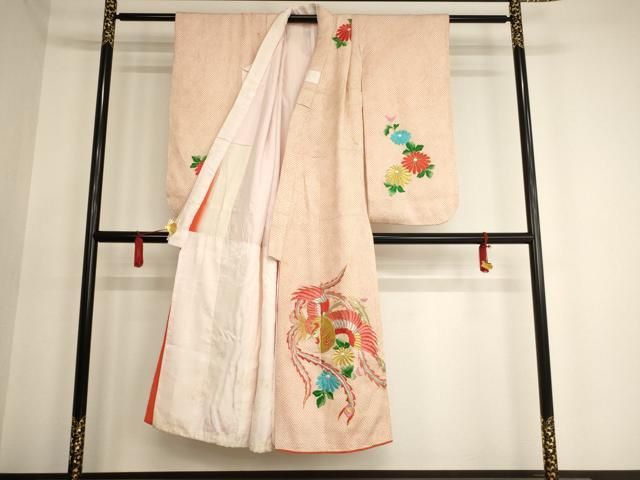 平和屋着物∵女の子 十三参り 子供 祝着 総絞り 総刺繍 鳳凰花文 金  