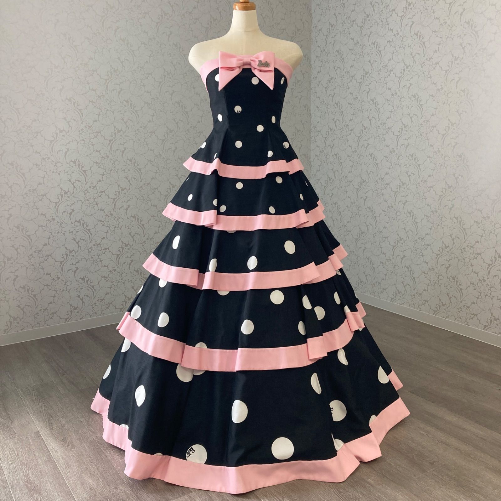 カラードレス　黒　ピンク　ドット柄　Barbie　バービー　二次会　コスプレ　パーティードレス　HAT0181　BO156