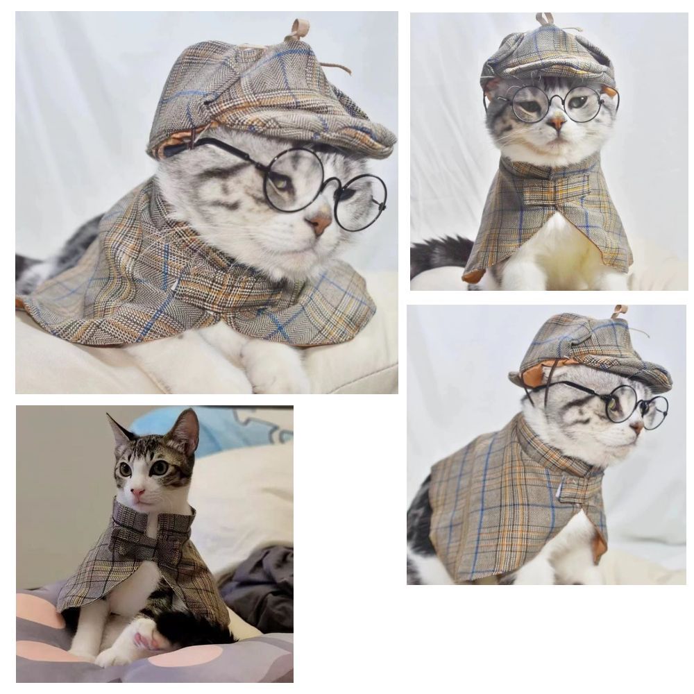 シャーロック ホームズ 探偵 風 ケープ マント 帽子 猫 犬 服 キャット