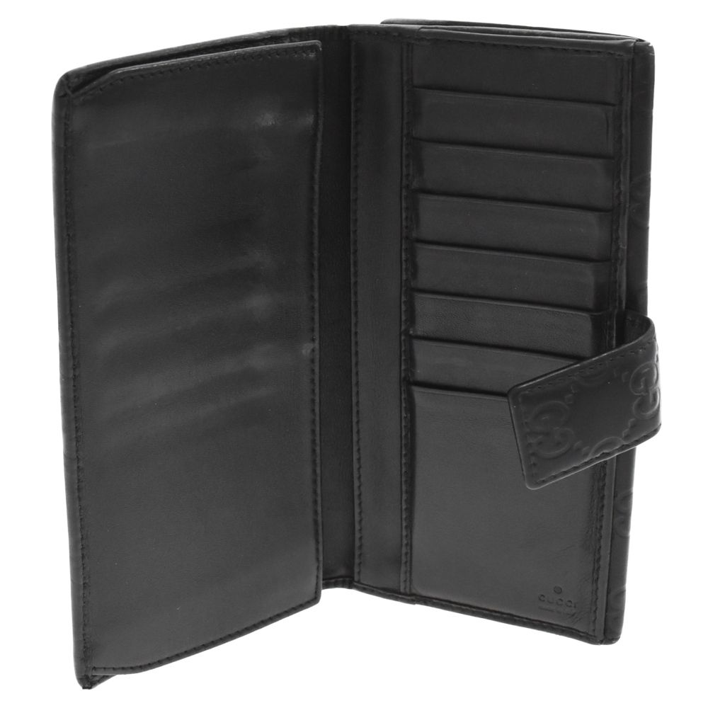 ✨美品✨ グッチ 長財布 シマ レザー インターロッキング ロゴプレート 革 黒 GUCCI (グッチ) GGライン インターロッキング シマレザー長財布